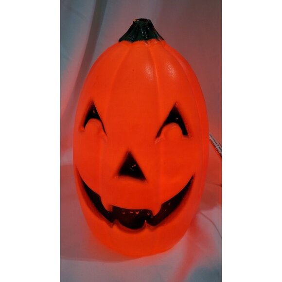 Halloween JACK-O-LANTERN BLOW MOLD 9"h w/ light cord orange plastic pumpkin head - Picture 2 of 11